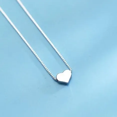 Korean Jewelry Cute Simple Heart Pendants Necklace for Women in 925 Sterling Silver