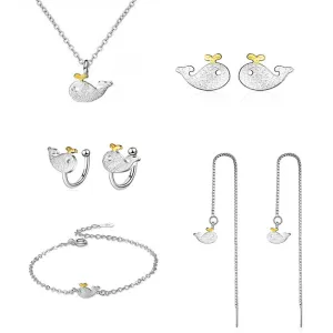 Korean Jewelry Simple Cute Little Whale Jewelry Set for Her in 925 Sterling Silver