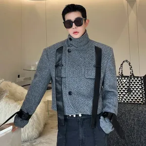 Korean Style Trend Jackets Men's Niche Design Leather Combination Fur Short Coat Fashion Autumn Clothing 9C3372