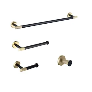 KOS / Bathroom Hardware Set / Knurled Polished Gold & Matte Black