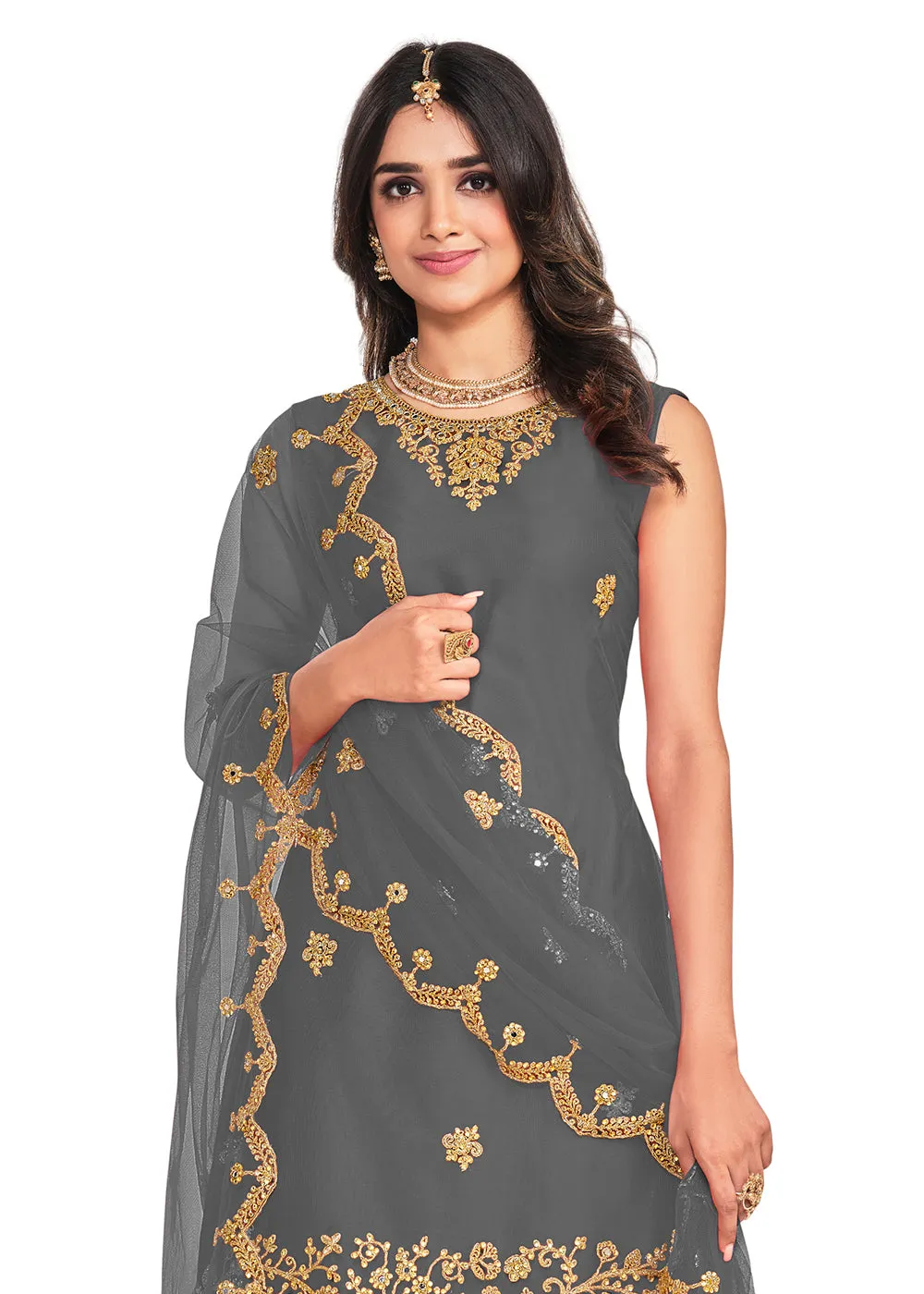 Koti Style Coveted Grey Patterned Festive Salwar Suit