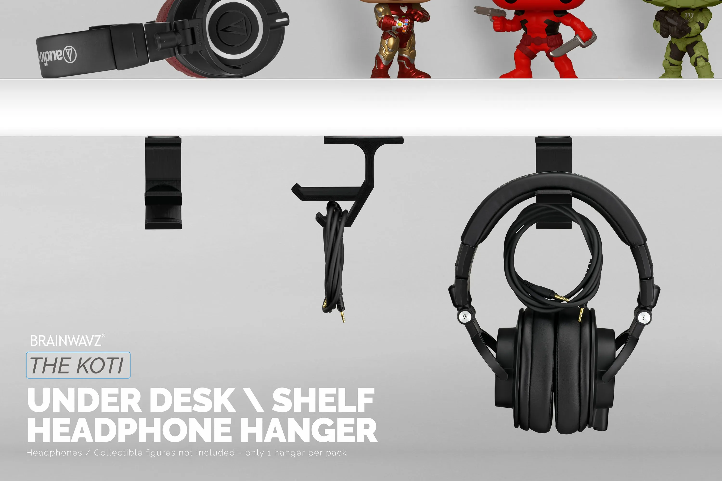 Koti - Under Desk Headphone Hanger  Holder With Cable Storage