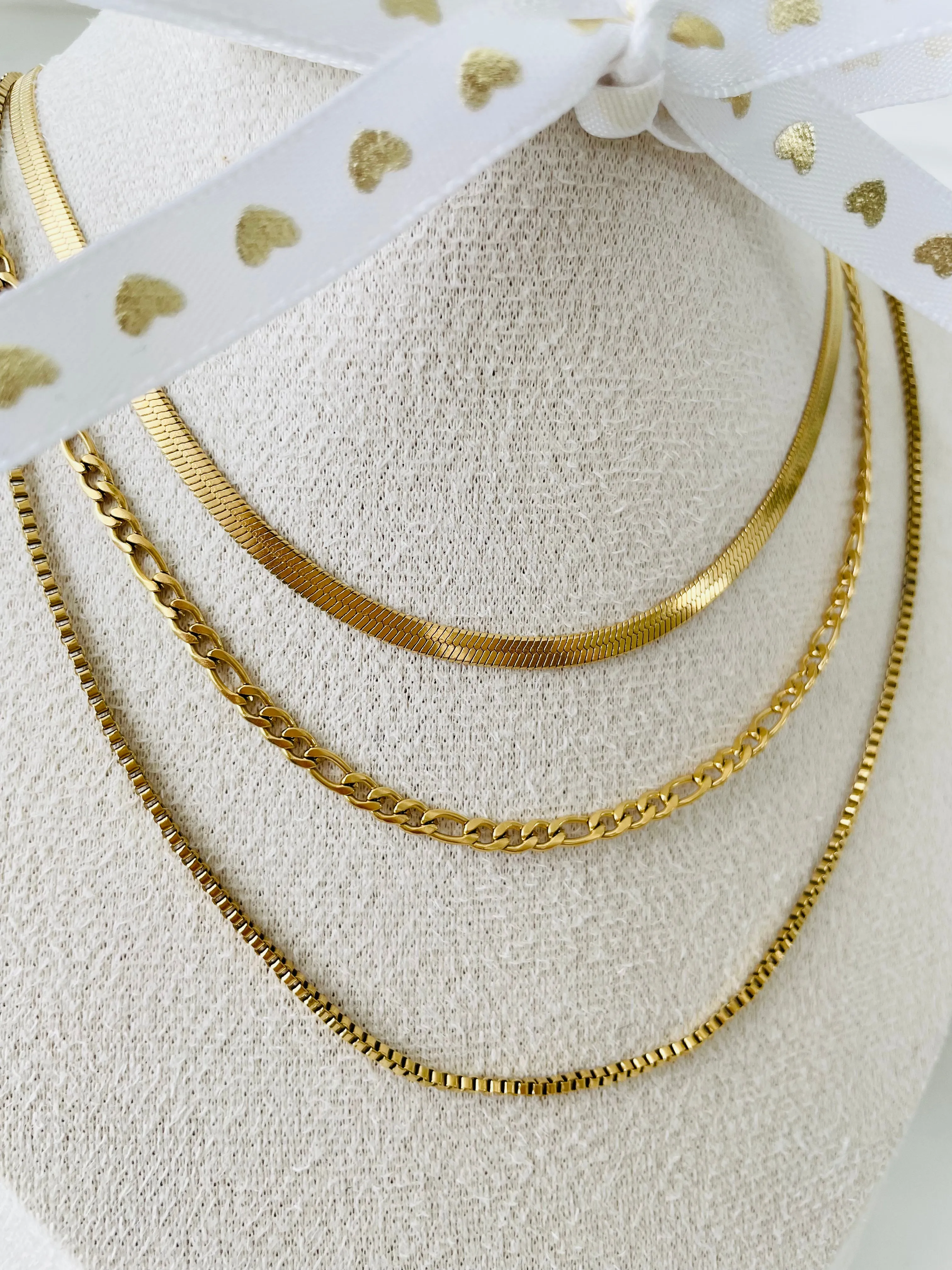 Kourtney Chain, Three Layering Necklace, Gold Stainless Steel