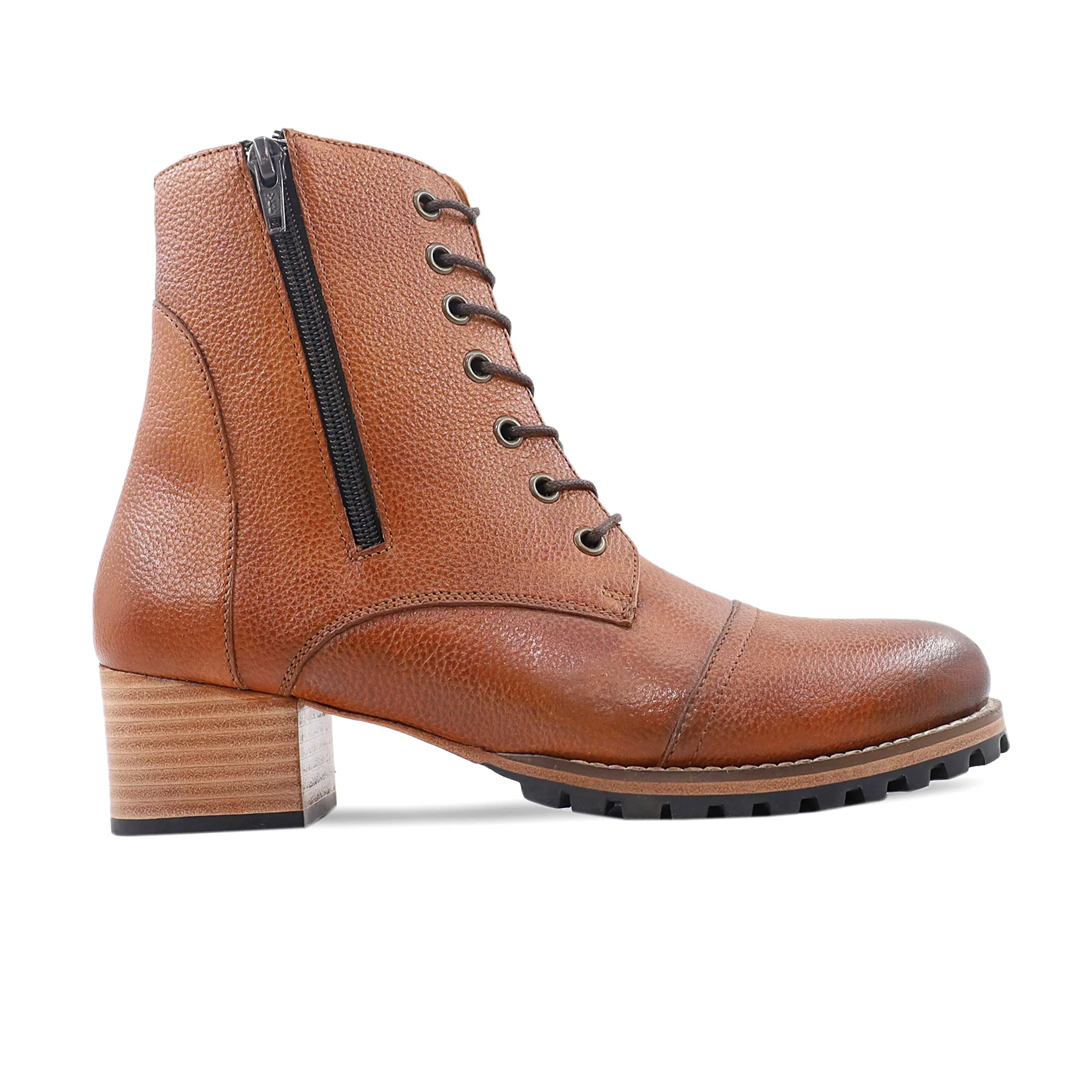 Kouta - Ladies Tan Pebble Grain Leather Ankle Boot