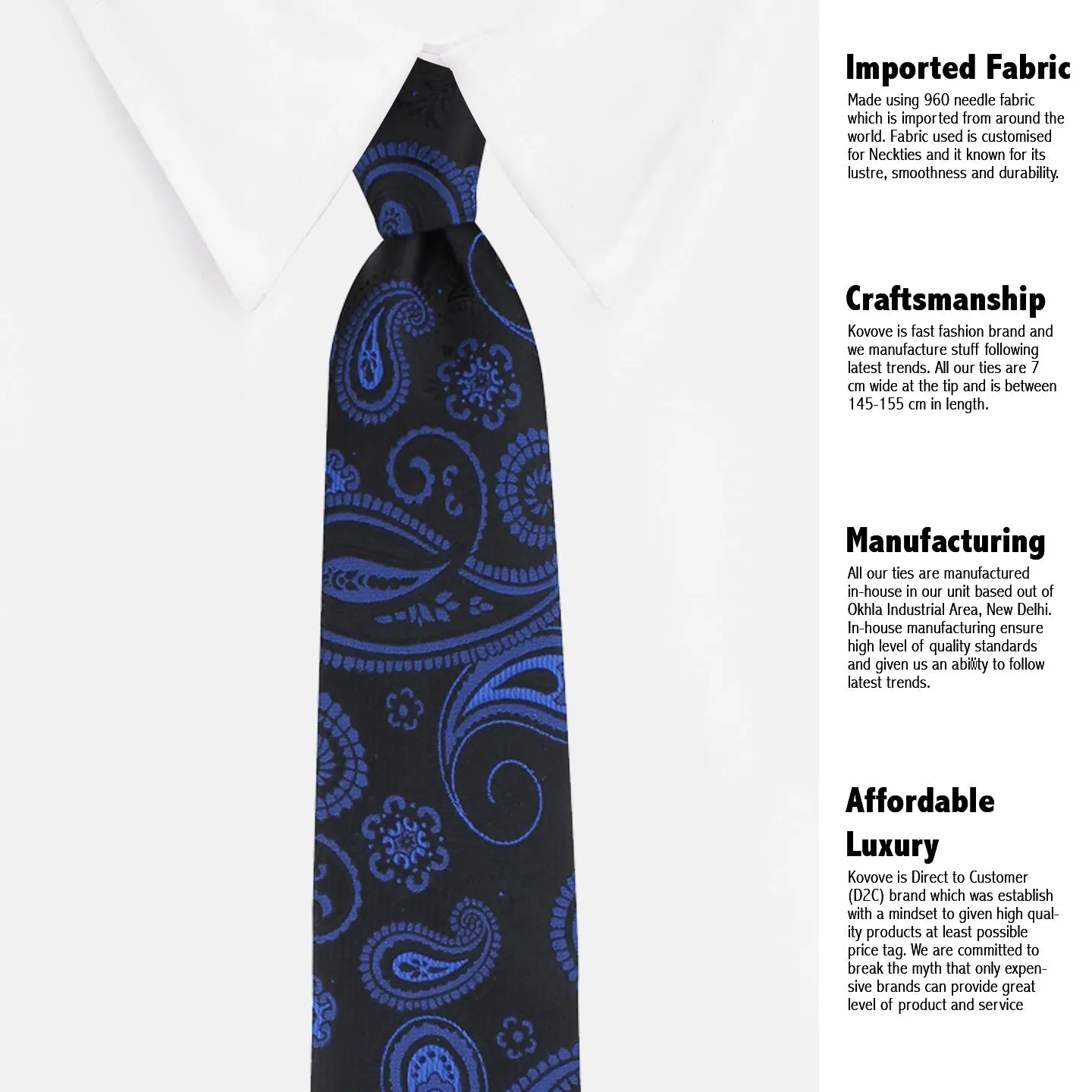 Kovove Elegant Black Paisley Neck Tie For Men