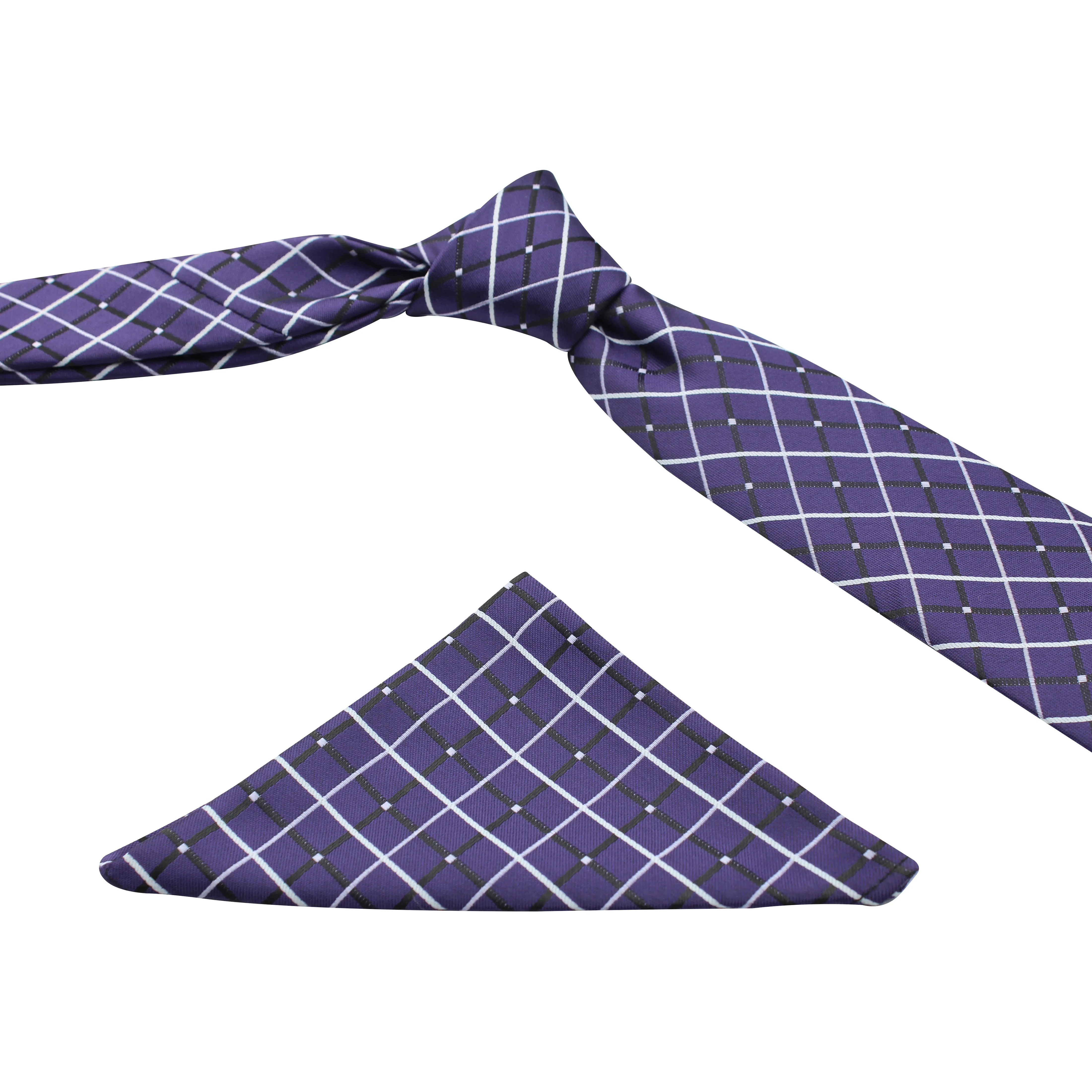 Kovove Elegant Blue Checkered Necktie and Pocket Square Gift Box