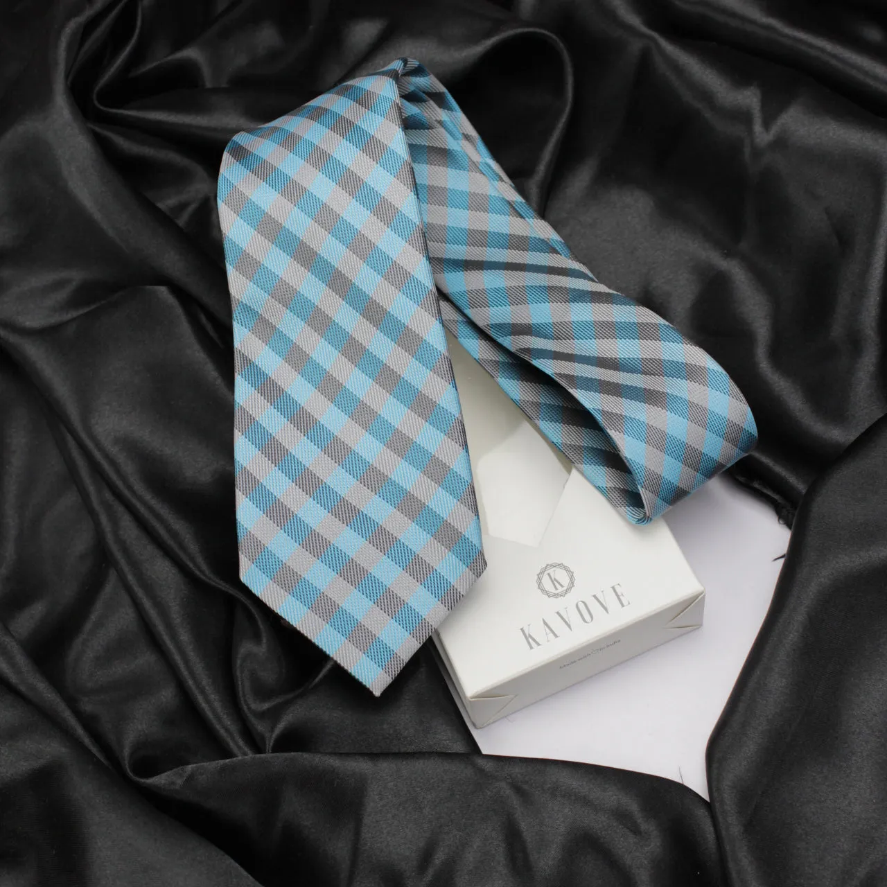 Kovove Elegant Cyan Checkered Neck Tie For Men