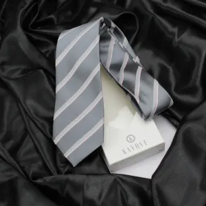 Kovove Elegant Gray Striped Neck Tie For Men