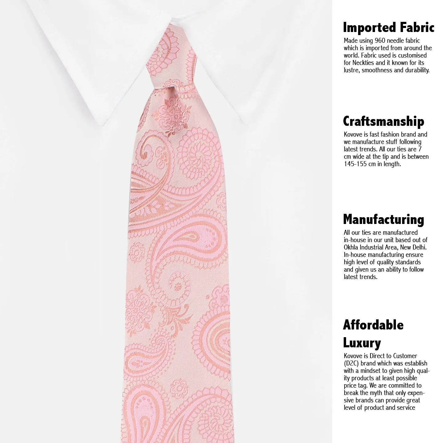 Kovove Elegant Pink Paisley Neck Tie For Men