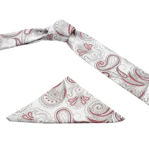 Kovove Exotic White Paisley Necktie and Pocket Square Gift Box