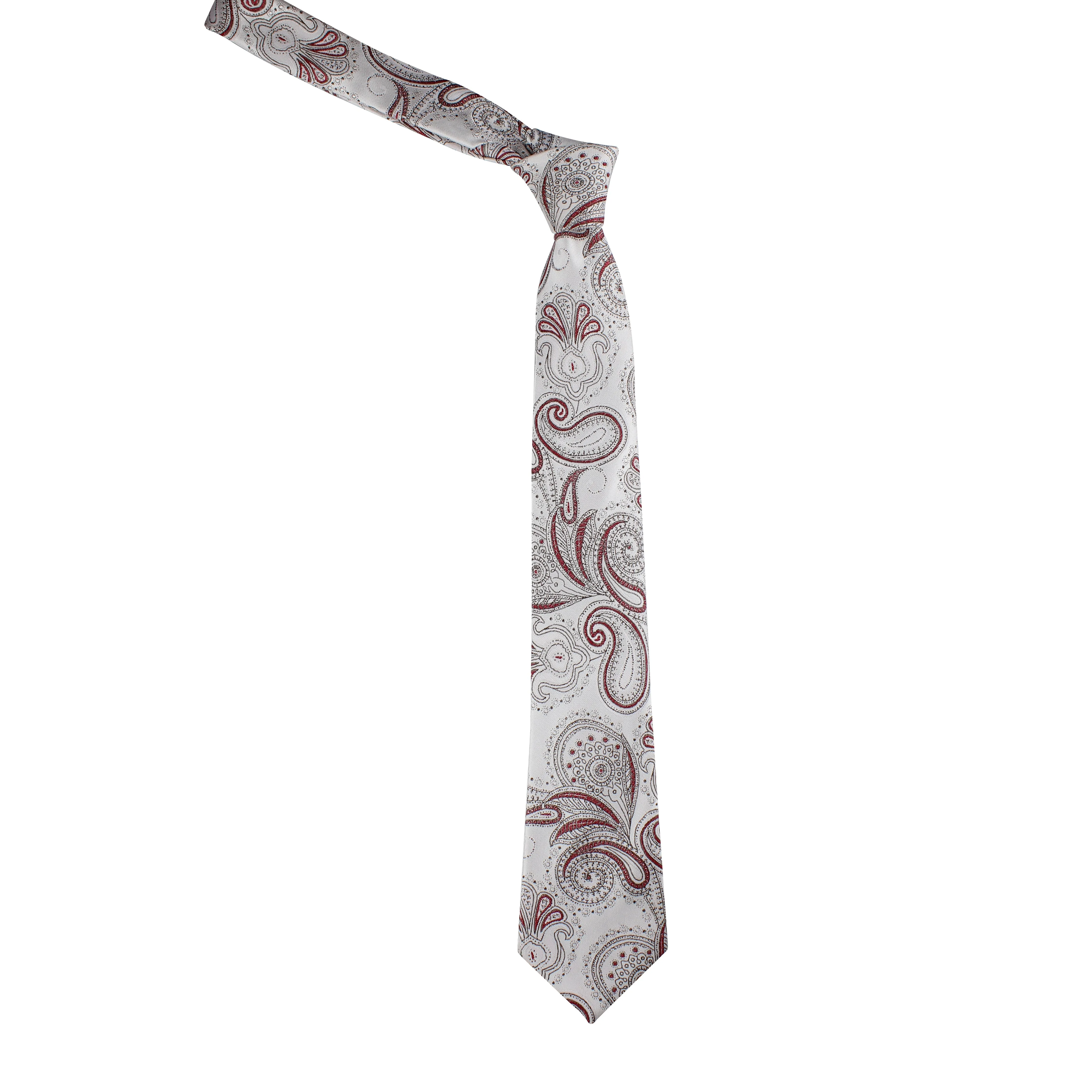 Kovove Exotic White Paisley Necktie and Pocket Square Gift Box