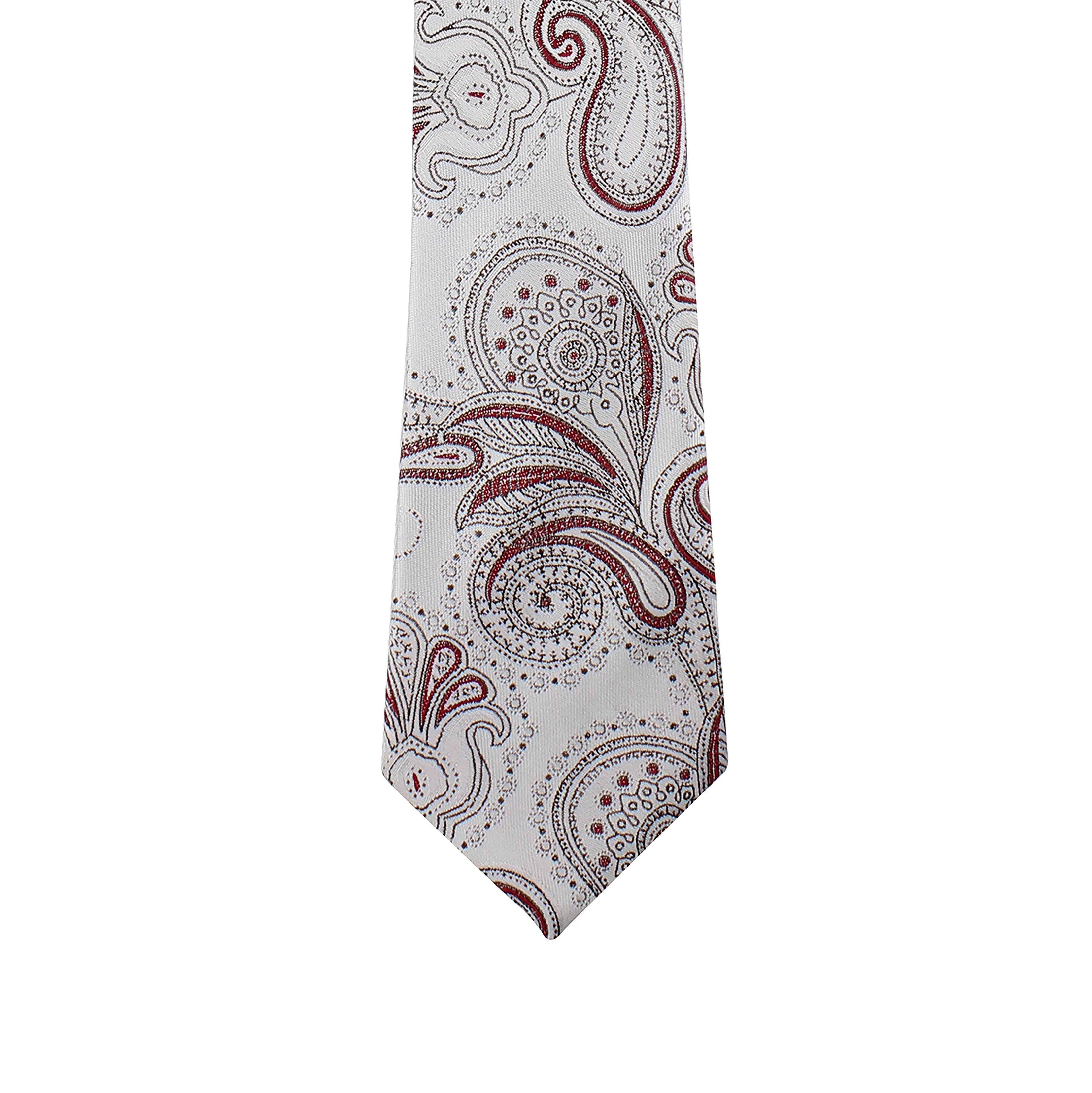 Kovove Exotic White Paisley Necktie and Pocket Square Gift Box