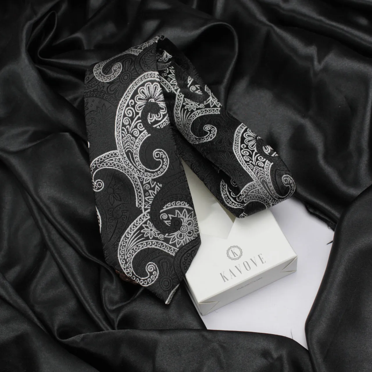 Kovove Graceful Black Paisley Neck Tie For Men