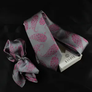 Kovove Gray Floral Necktie and Pocket Square Gift Box