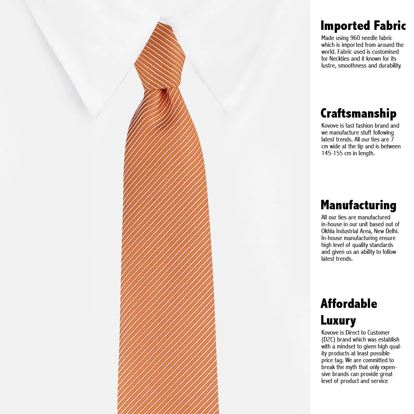 Kovove Orange Striped Necktie and Pocket Square Gift Box