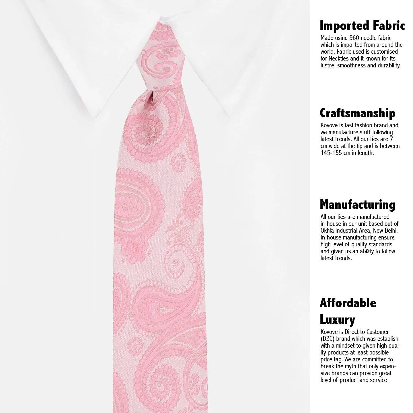 Kovove Pleasing Pink Paisley Neck Tie For Men