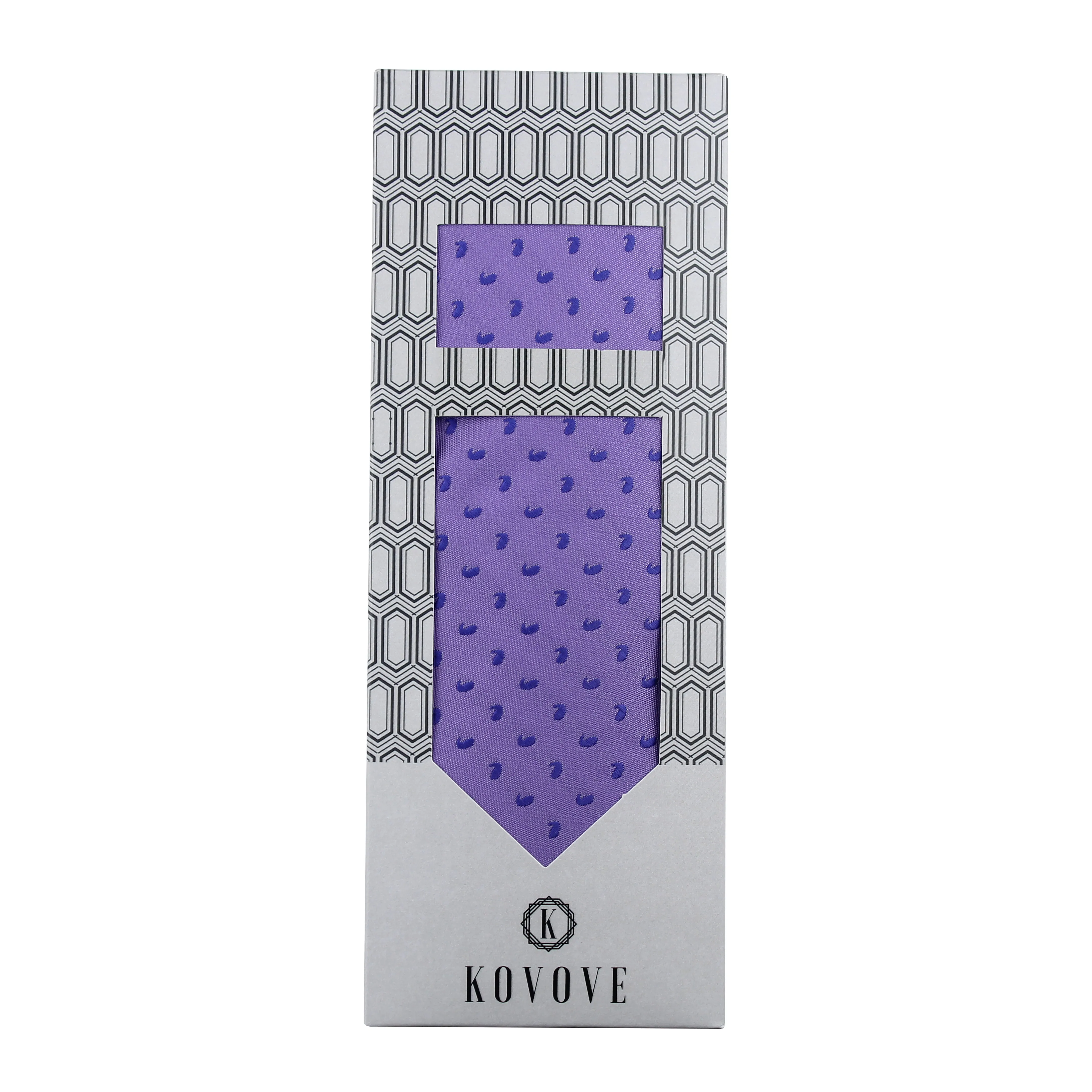 Kovove Purple Abstract Necktie and Pocket Square Gift Box