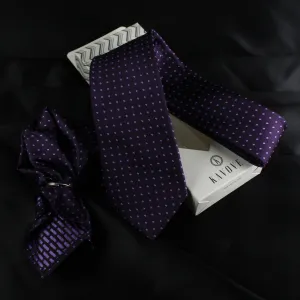 Kovove Purple Polka Dot Necktie and Pocket Square Gift Box