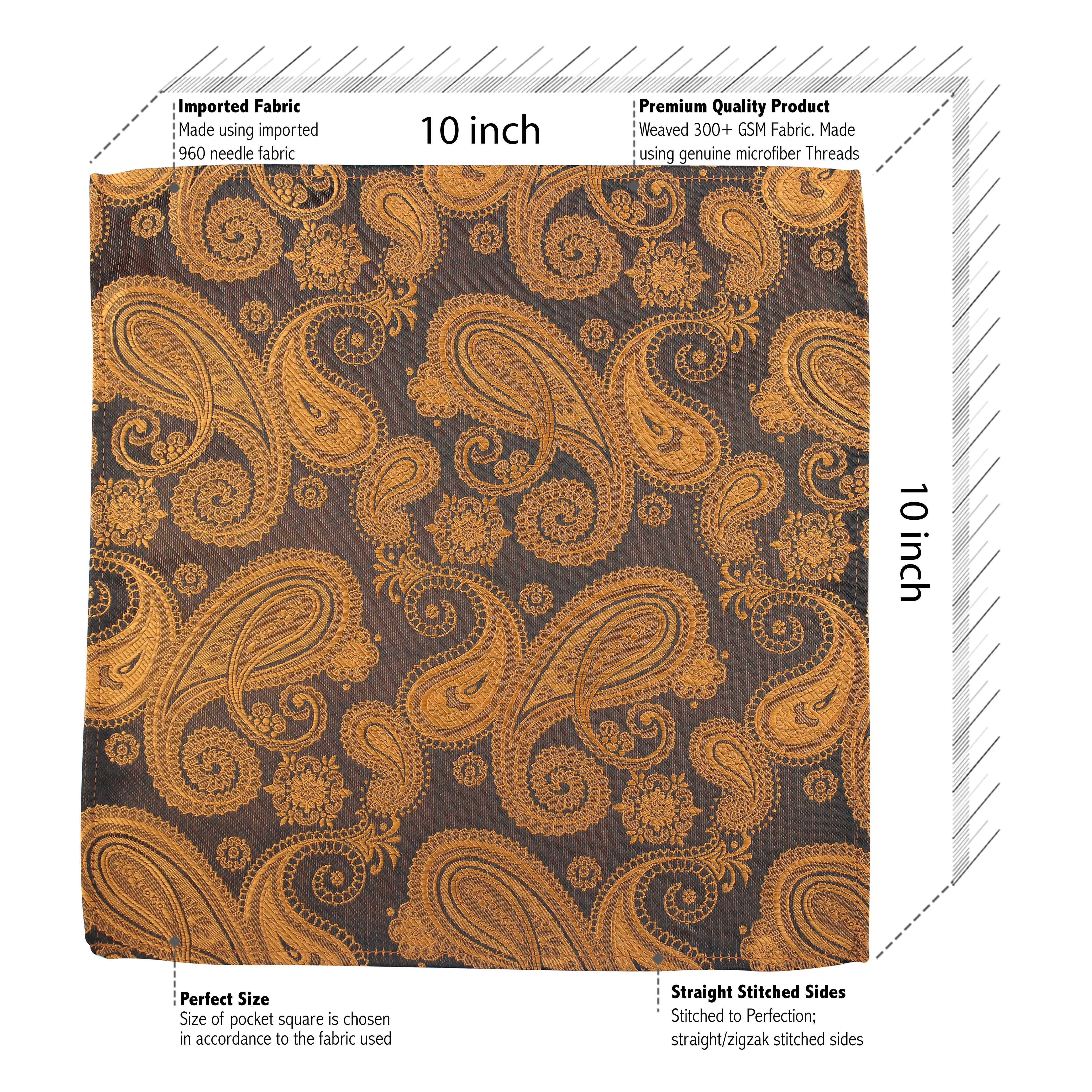 Kovove Smoothing Black and Golden Paisley Pocket Square For Men