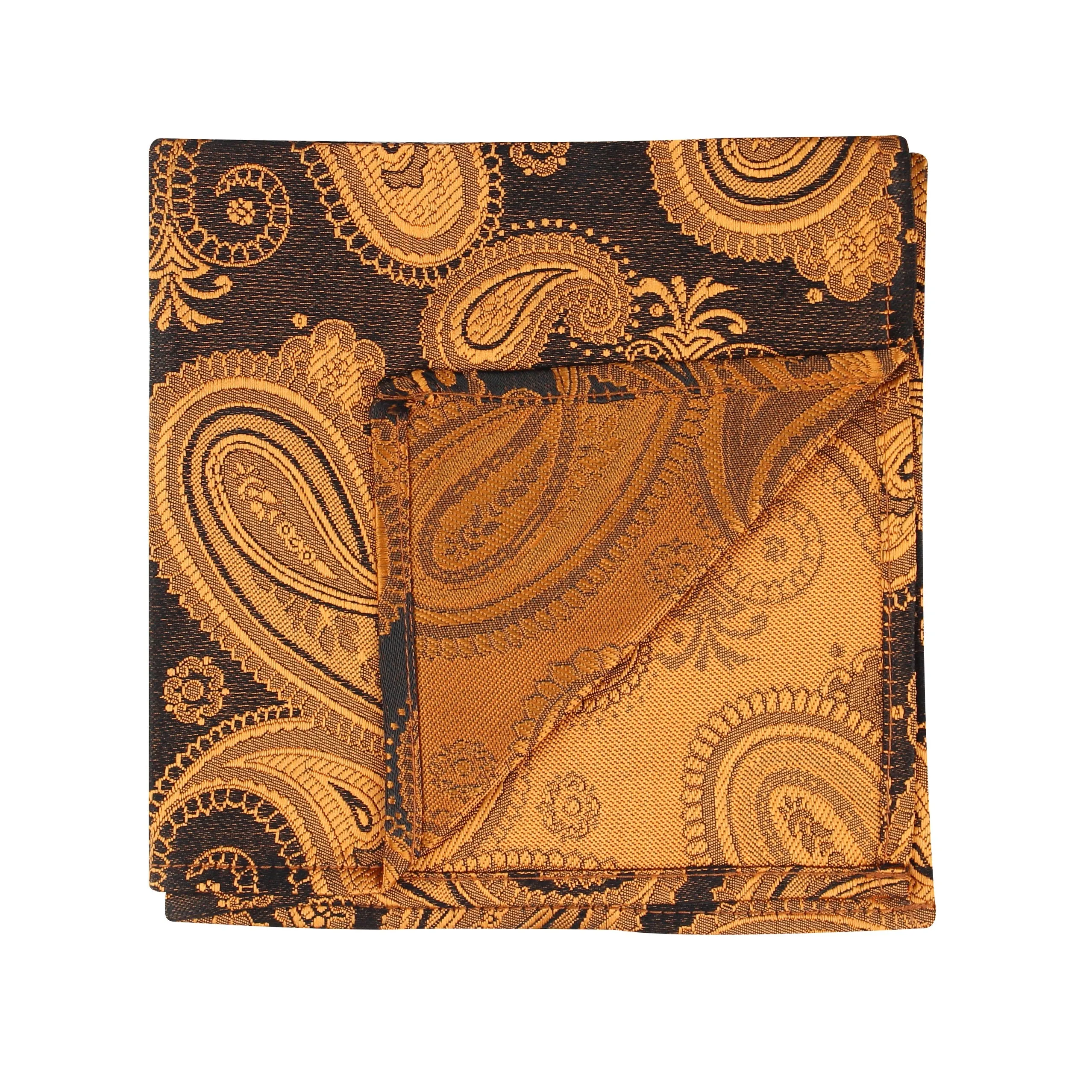 Kovove Smoothing Black and Golden Paisley Pocket Square For Men