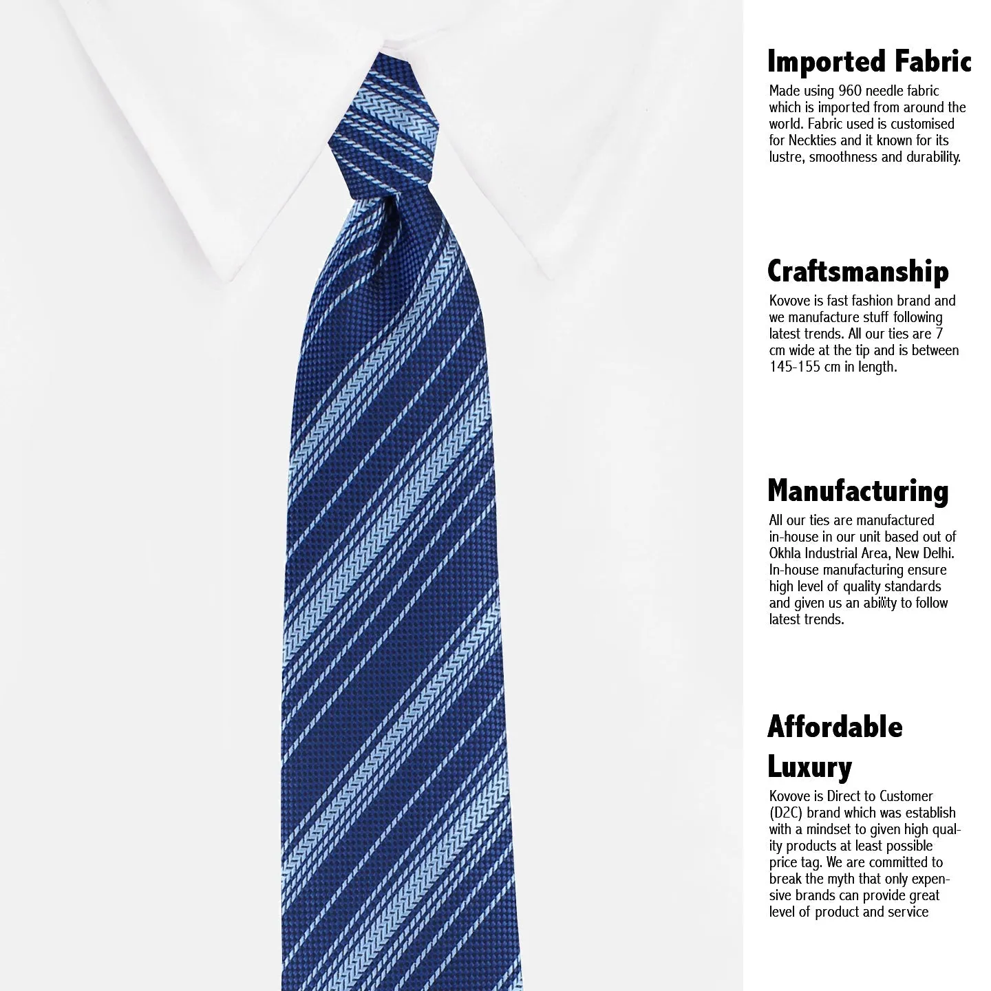 Kovove Soothing Blue Striped Neck Tie For Men