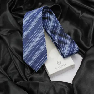 Kovove Soothing Blue Striped Neck Tie For Men