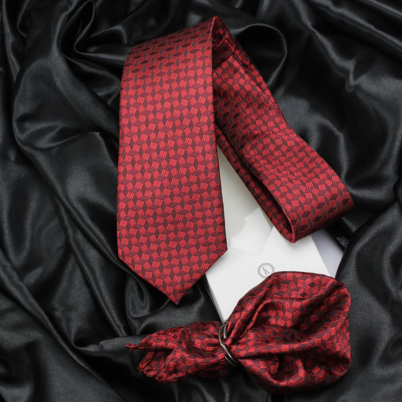 Kovove The Abstractzoid Red Necktie and Pocket Square Gift Box