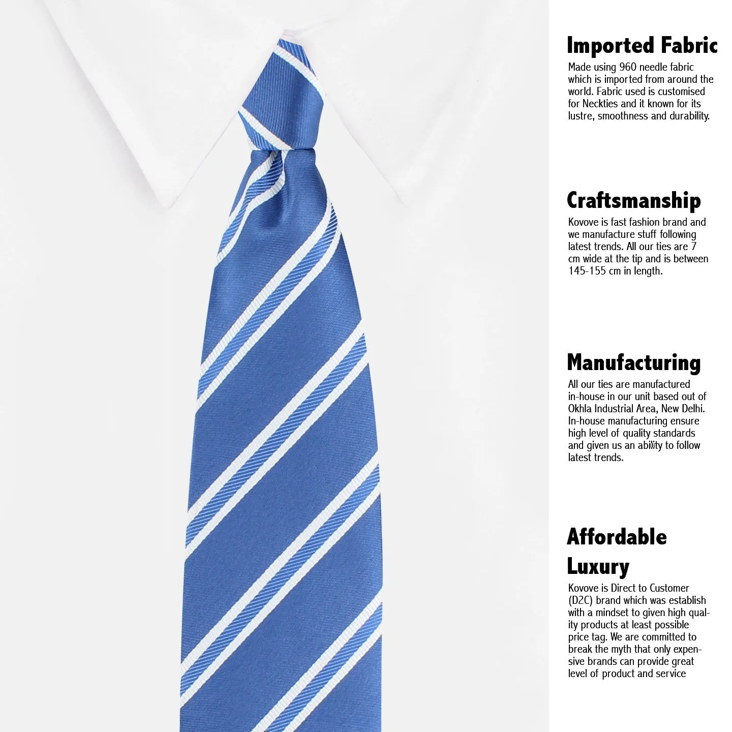 Kovove The Blue Ocean Striped Blue Necktie For Men