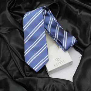 Kovove The Blue Ocean Striped Blue Necktie For Men