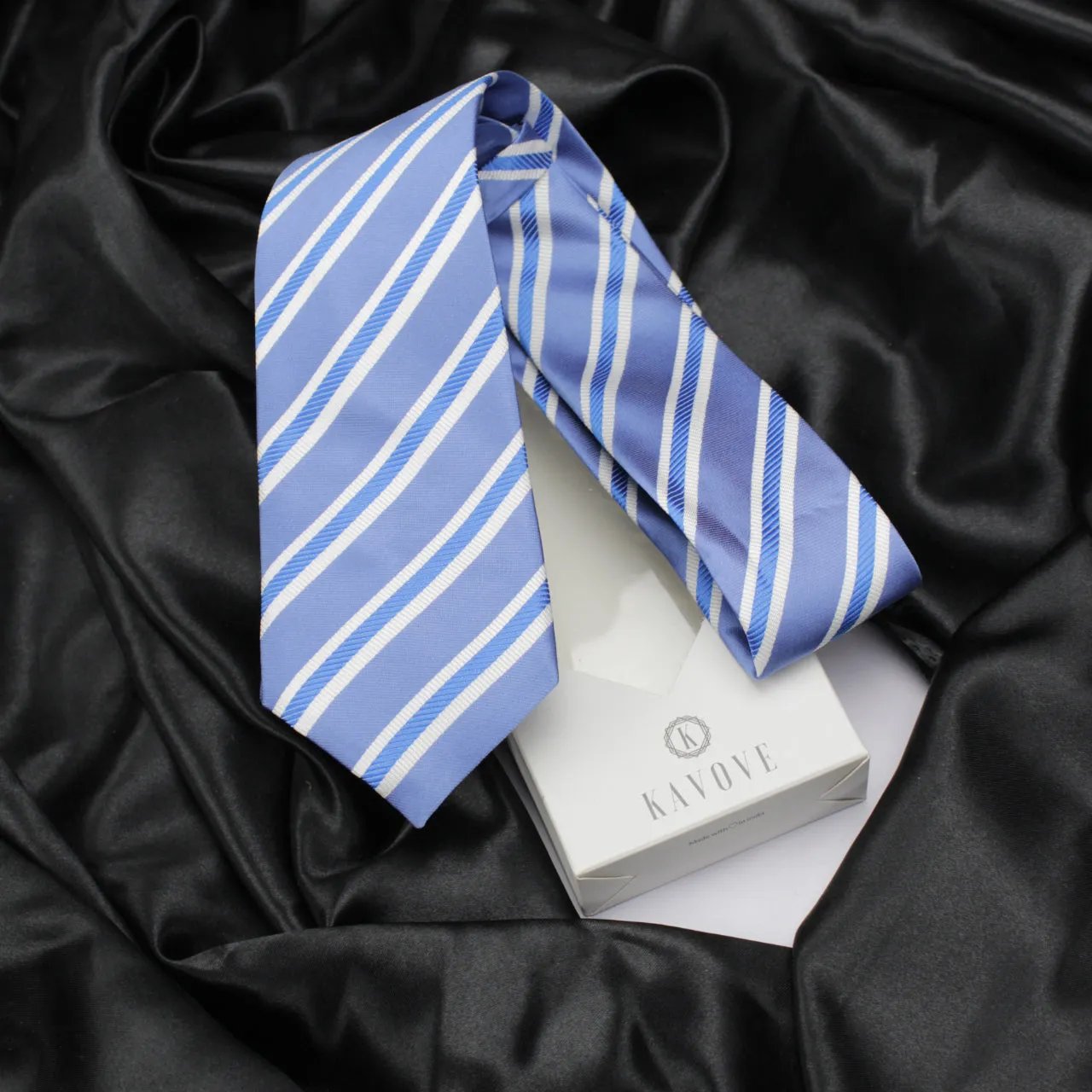 Kovove The Blue Ocean Striped Sky Blue Necktie For Men