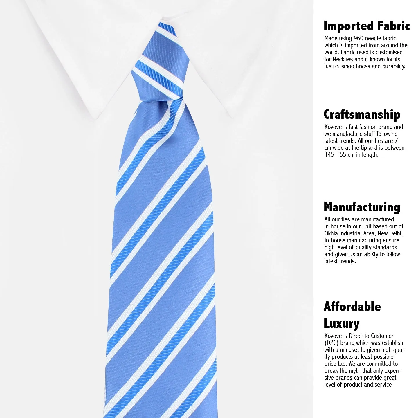 Kovove The Blue Ocean Striped Sky Blue Necktie For Men