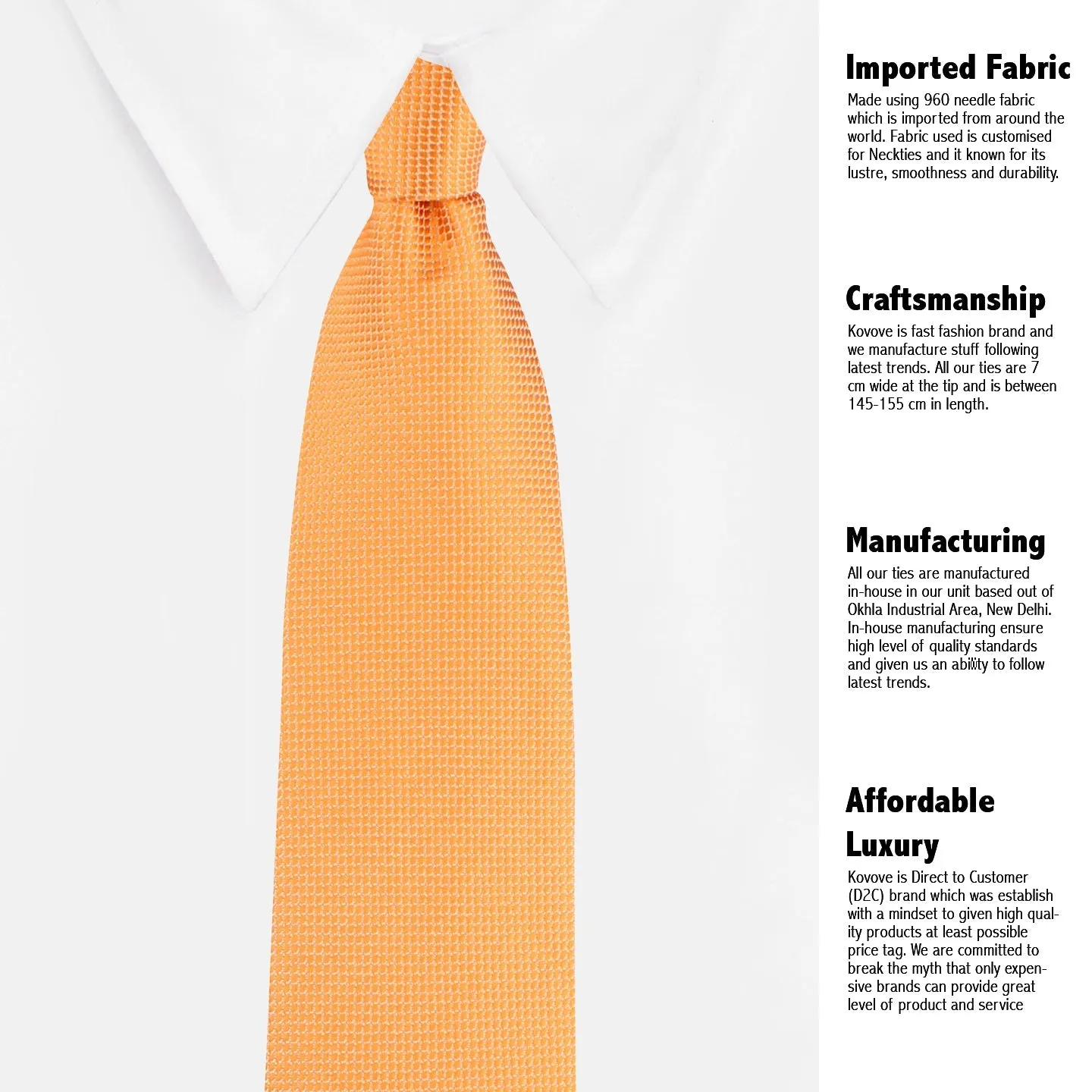 Kovove The Elegant Self Checkered Orange Necktie For Men