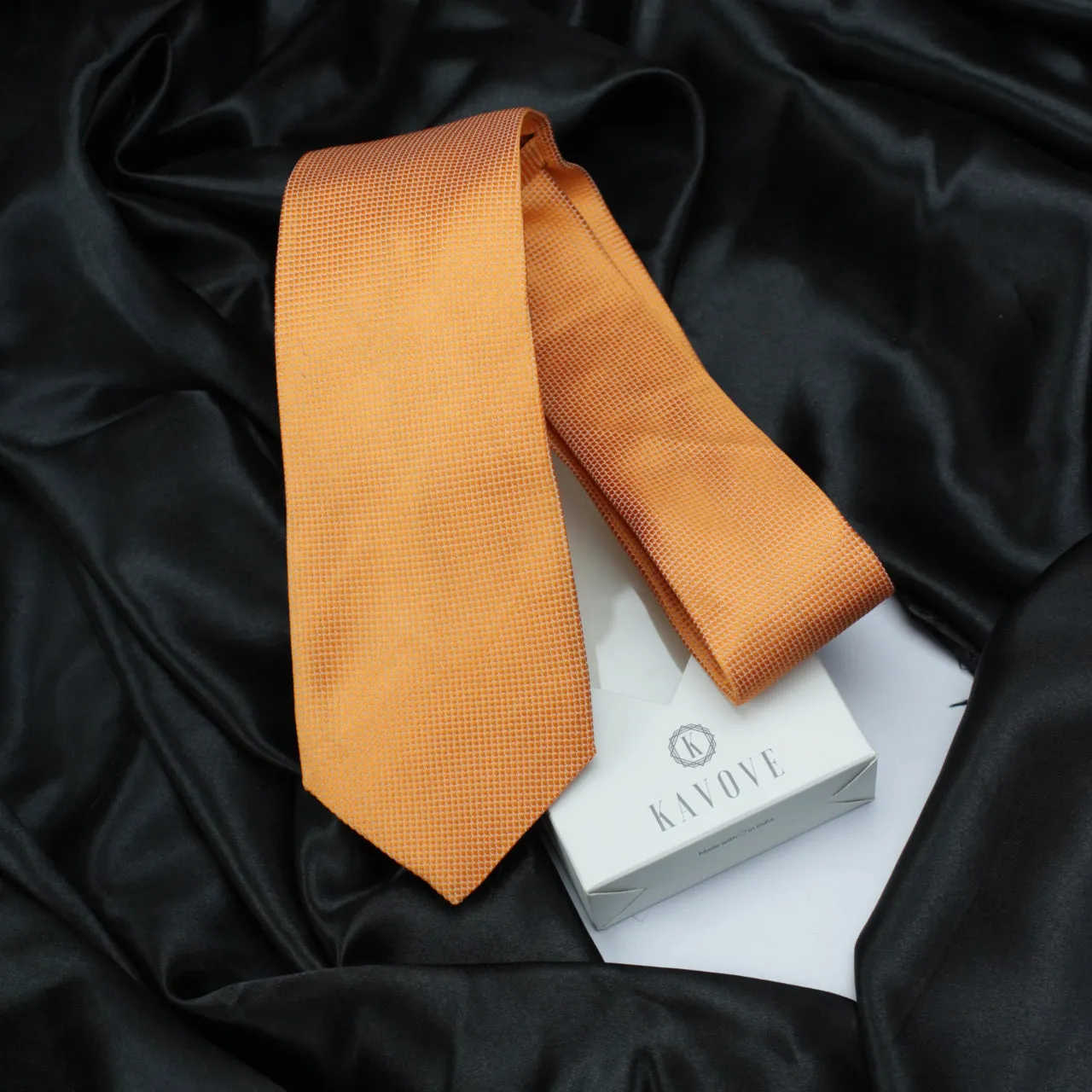 Kovove The Elegant Self Checkered Orange Necktie For Men