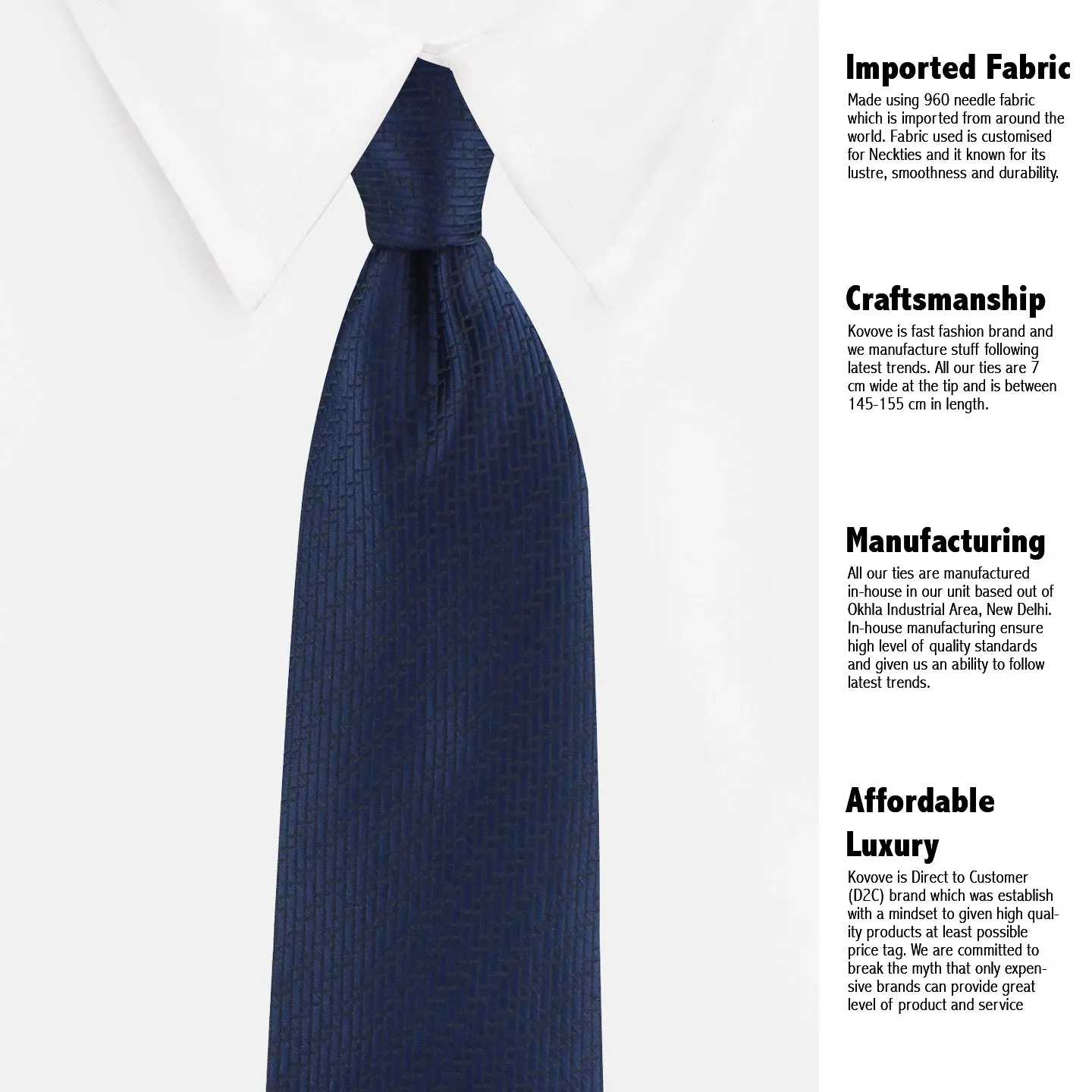 Kovove The Energise Self Pattern Navy Blue Necktie For Men