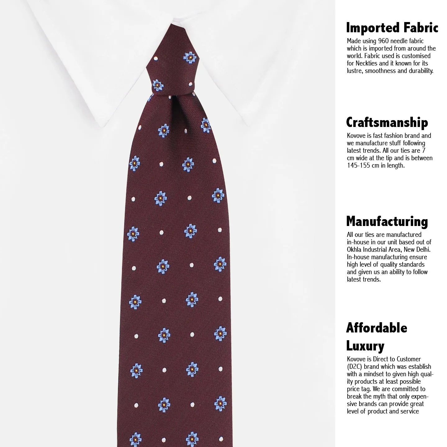 Kovove The Floral Polka Fusion Maroon Necktie and Pocket Square Gift Box