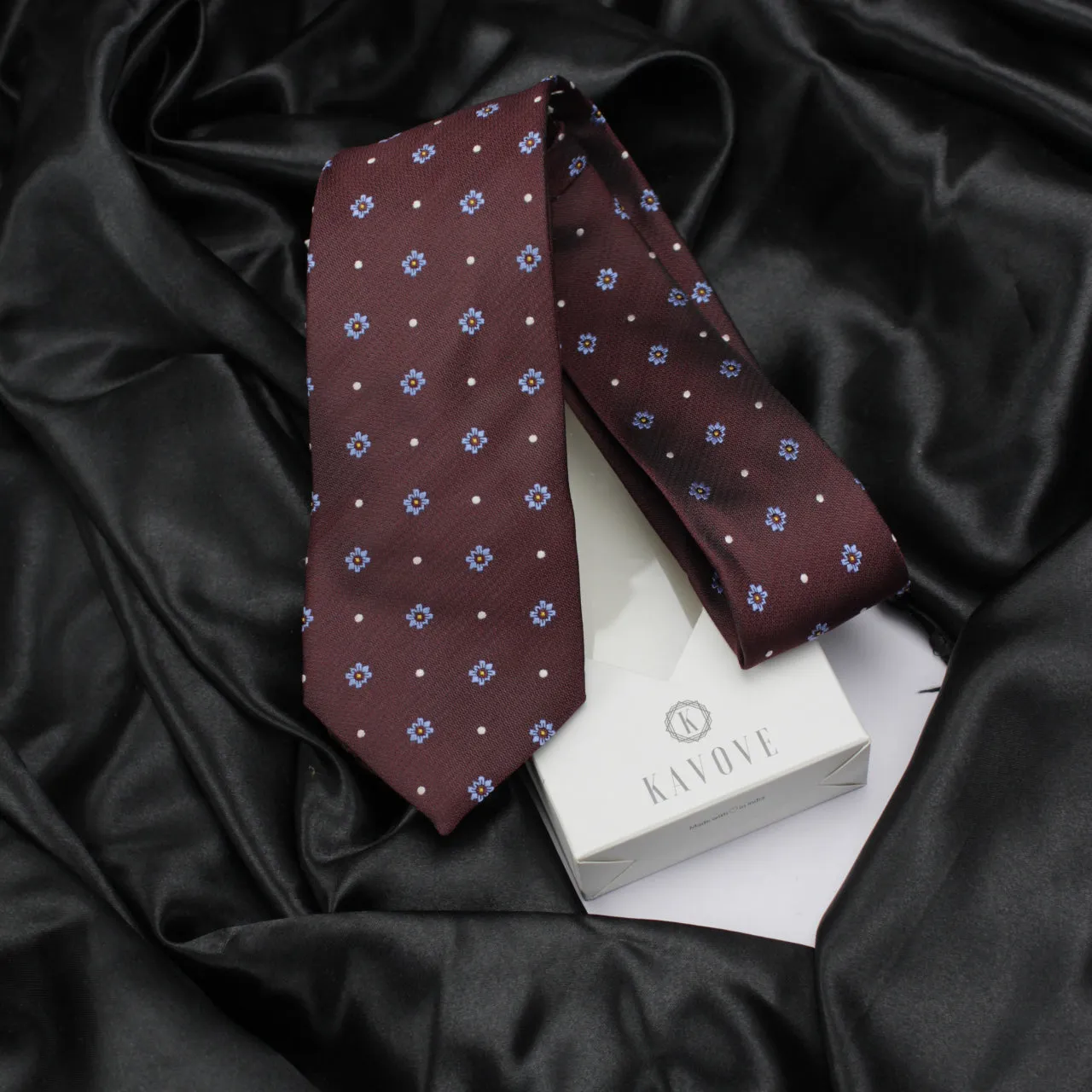 Kovove The Floral Polka Fusion Maroon Necktie For Men