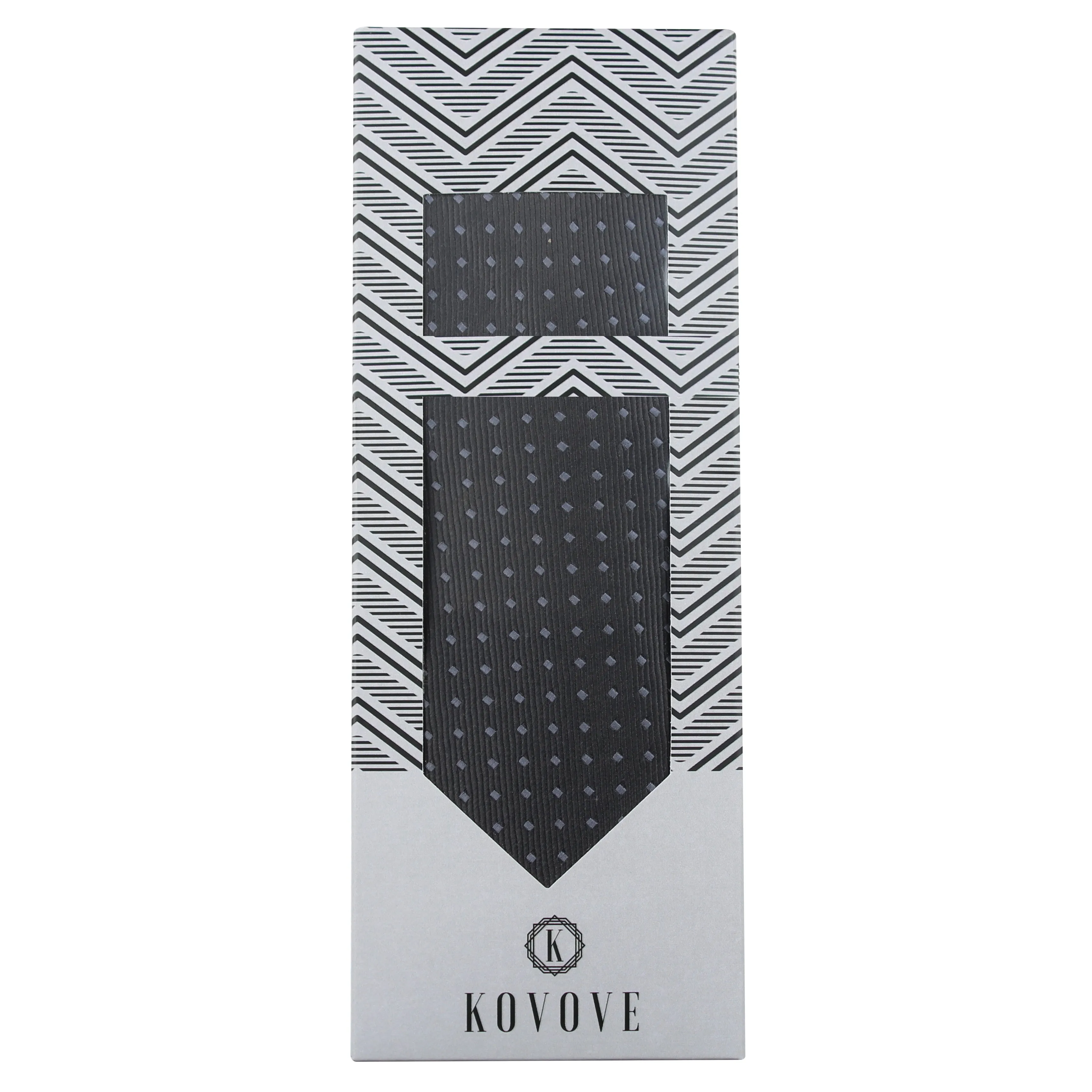 Kovove The Intellect Dash Abstract  Black Necktie and Pocket Square Gift Box