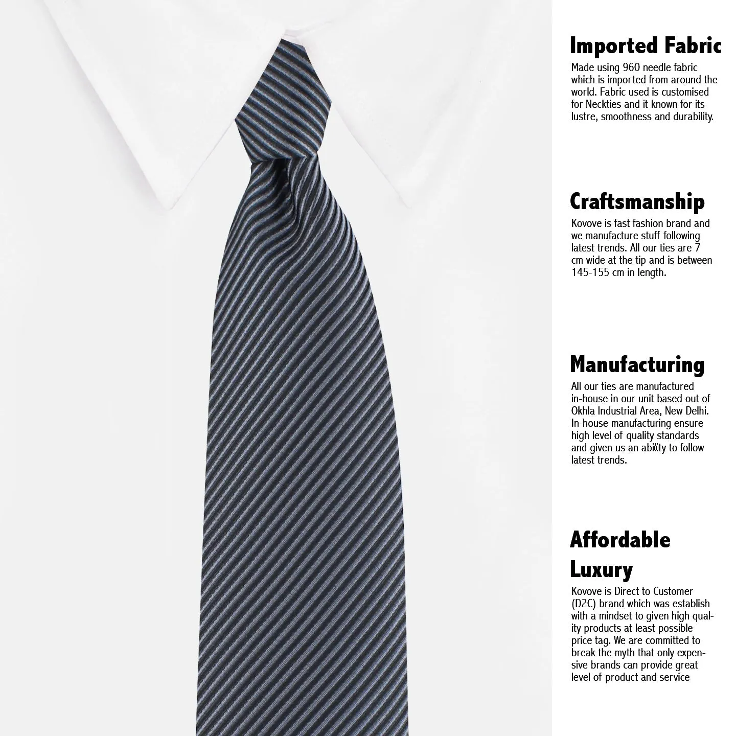 Kovove The Phoenix Striped Black Necktie For Men