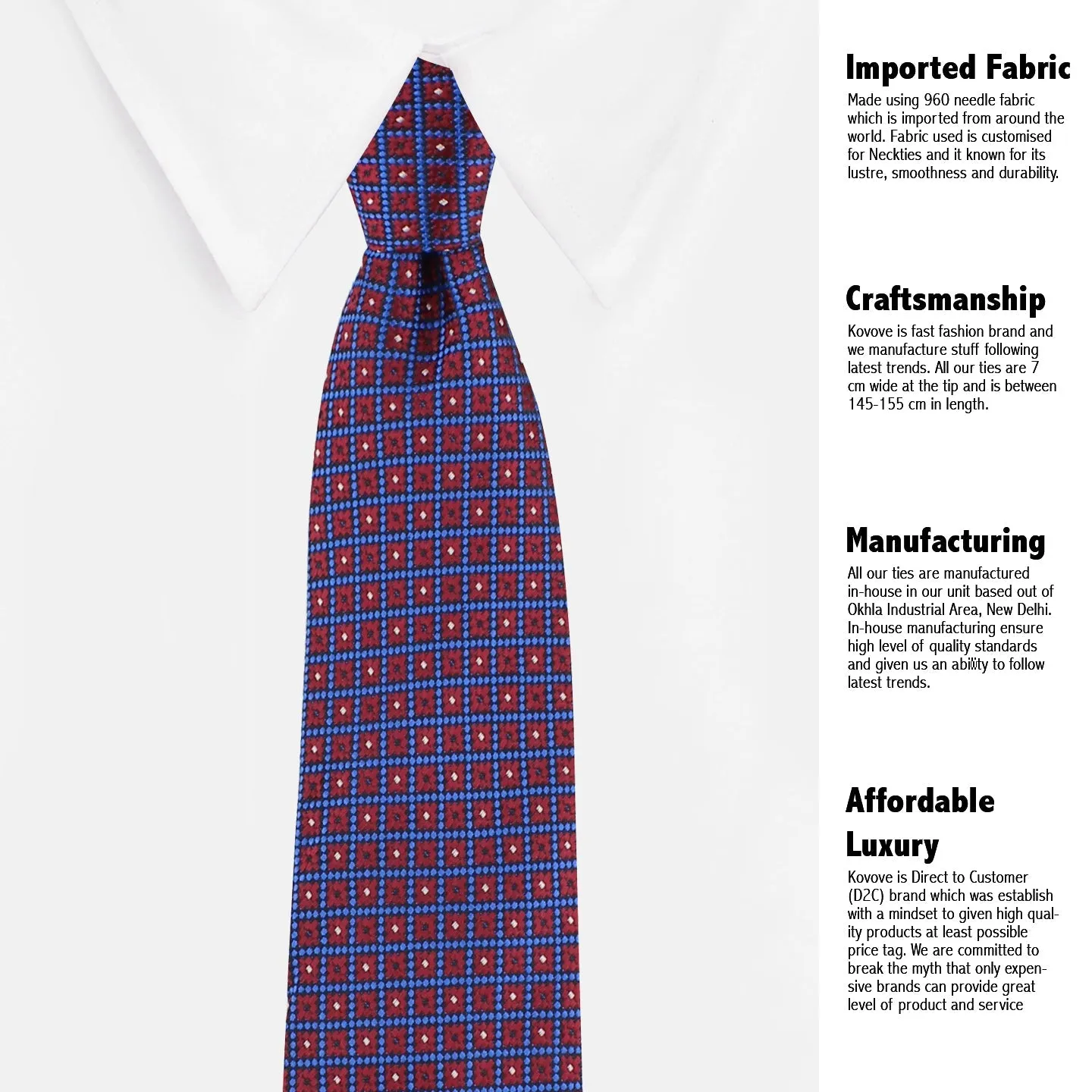 Kovove The Radiant Checkered  Maroon Necktie For Men