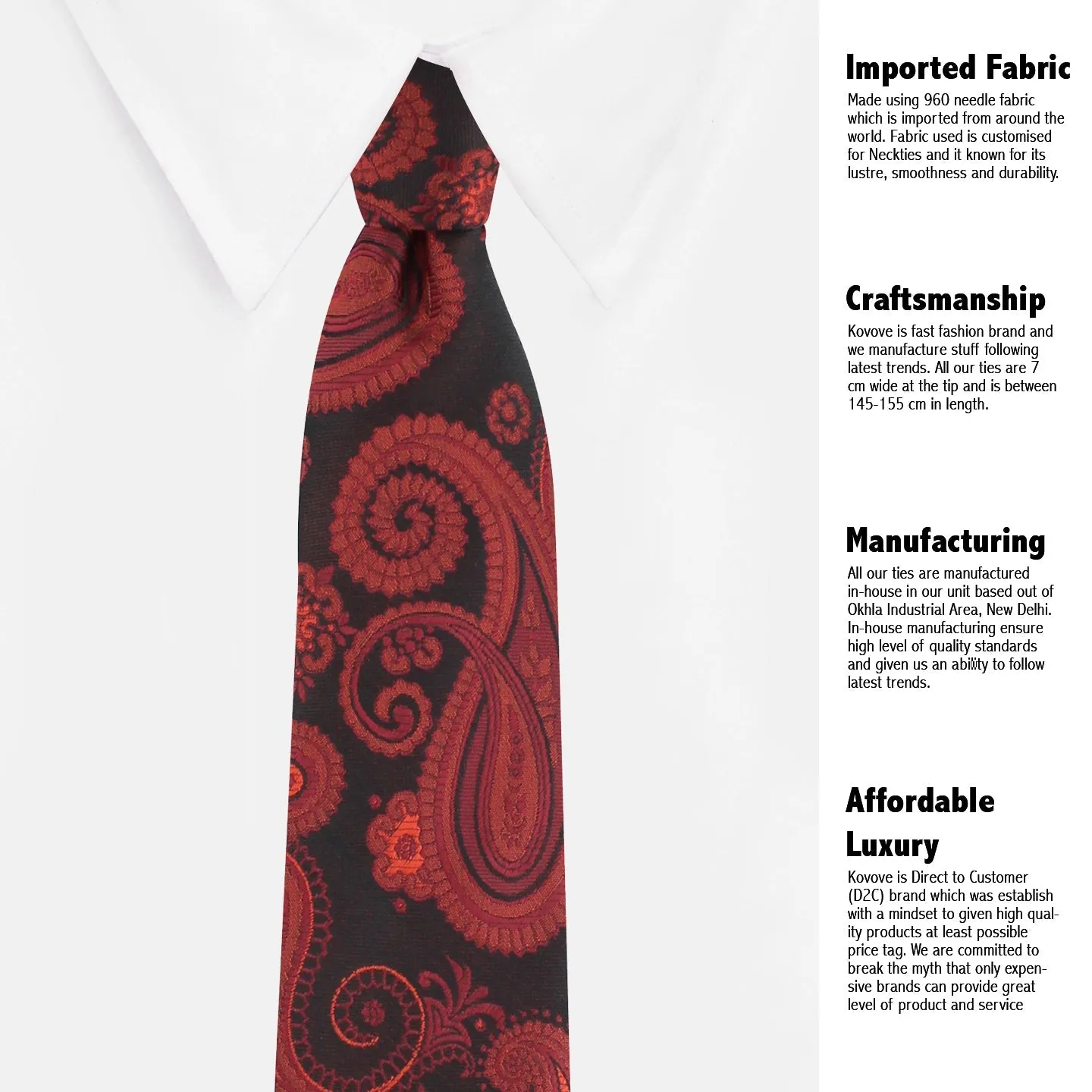 Kovove The Royal Paisley Maroon Necktie and Pocket Square Gift Box