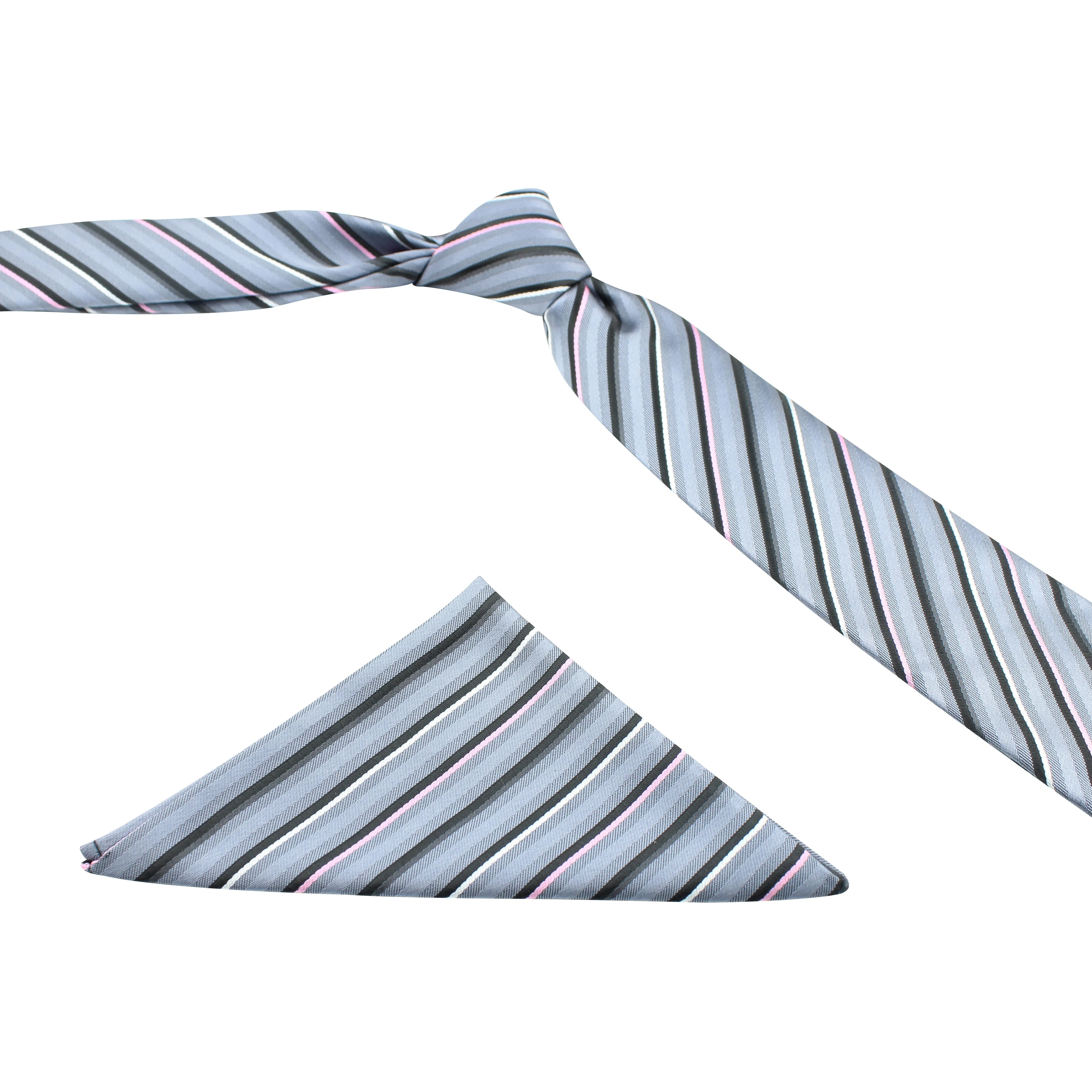 Kovove The Striped Spellbound Grey Necktie and Pocket Square Gift Box