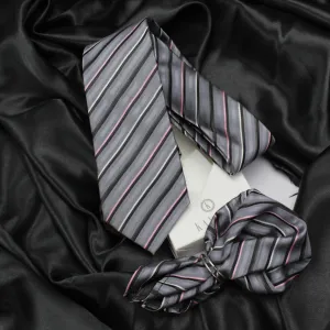 Kovove The Striped Spellbound Grey Necktie and Pocket Square Gift Box