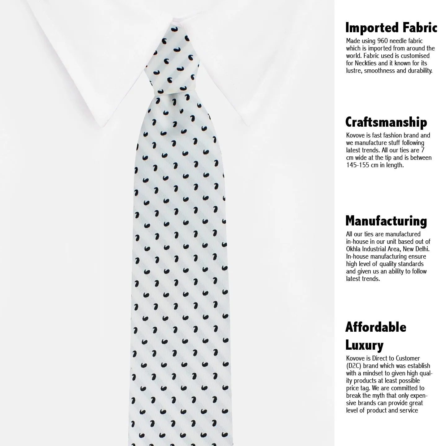 Kovove White Paisley Neck Tie For Men