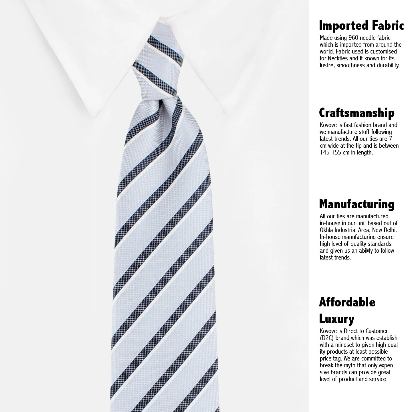 Kovove White Striped Neck Tie For Men