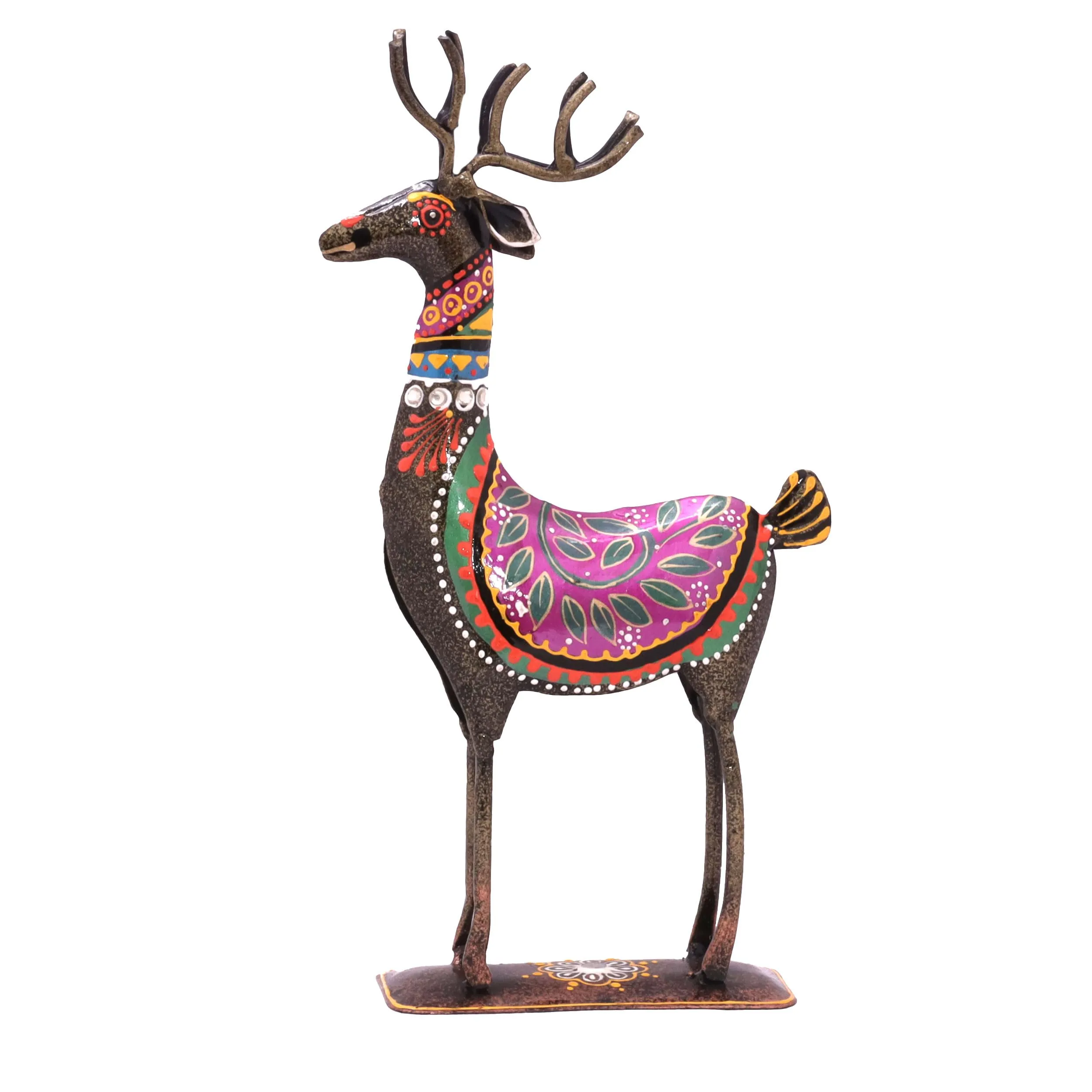 KRAFTSKALA Handpainted Iron Deer Showpiece Set of 2 Vibrantly Coloured Tabletop Liiving Room Office Home Decor Gift Item 10.5x4.5 inch (Deer Set)