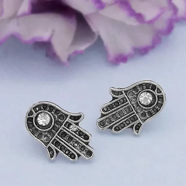 Kriaa Silver Plated White Austrian Stone Stud Earrings - 1312623K