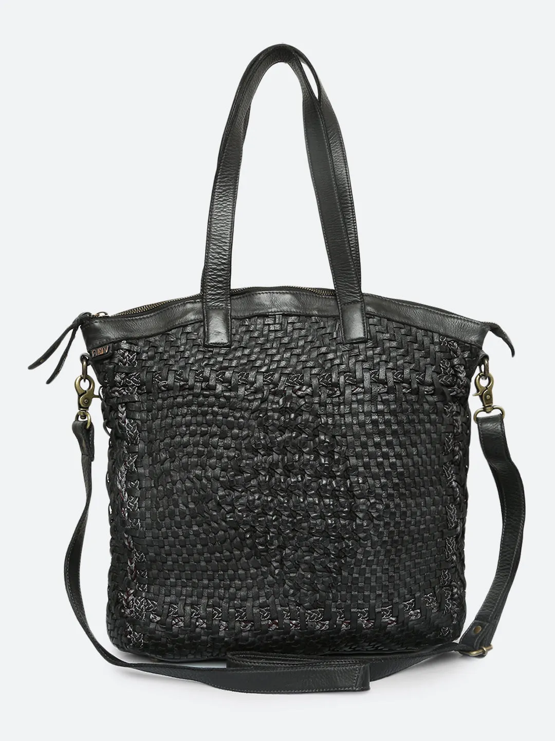 Krishi: Cognac Woven Tote Shopper Bag In Black Leather