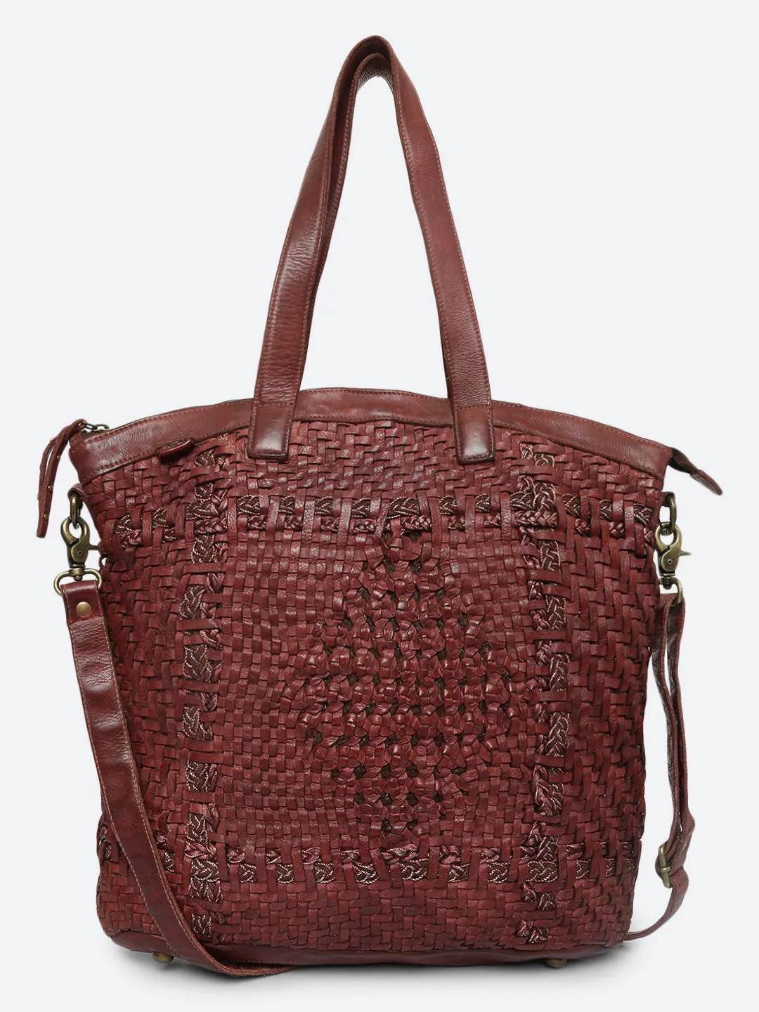 Krishi: Cognac Woven Tote Shopper Bag In Black Leather