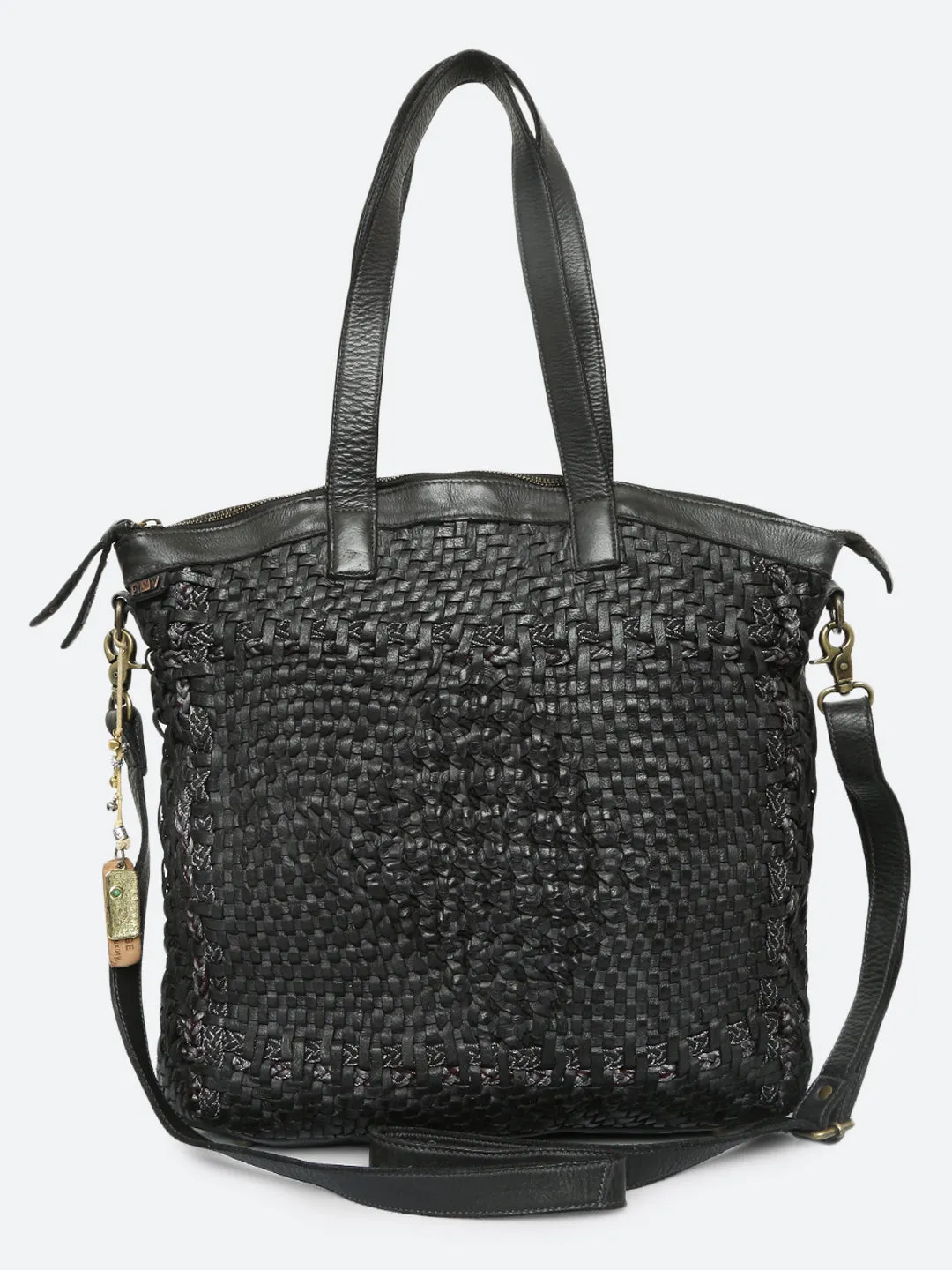 Krishi: Cognac Woven Tote Shopper Bag In Black Leather