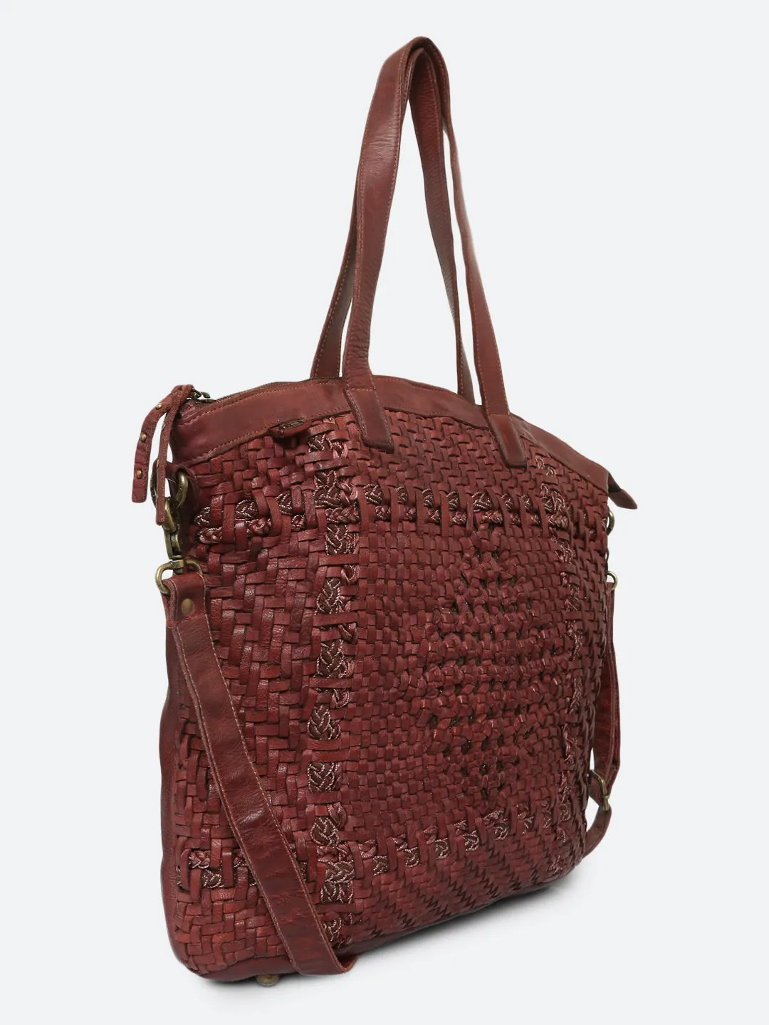 Krishi: Cognac Woven Tote Shopper Bag In Black Leather